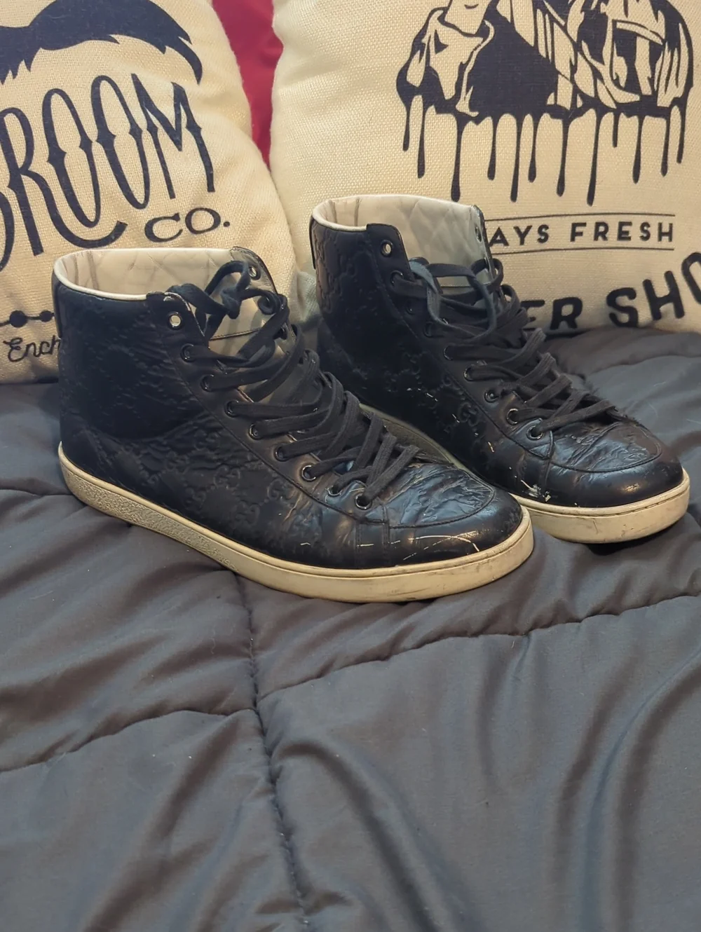 Authentic Gucci Monogram Men's Black High-Top Sneakers Size 10